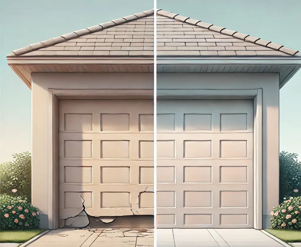 Before and After of garage door repair